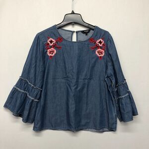 Express Women Bell Sleeve Embroider Chambray Top Shirt Size Large M147 -29